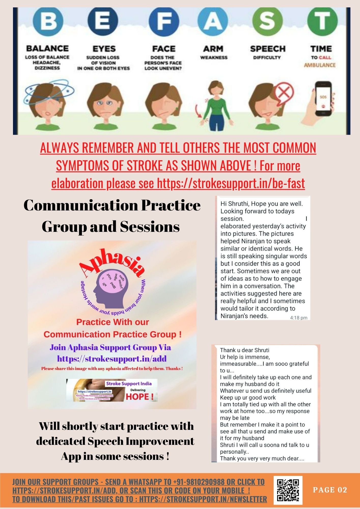 Know stroke signs and Communication Practice Sessions